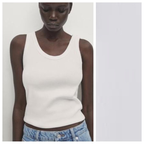 NWT. Massimo Dutti White Cotton Ribbed Fabric Fitted Top. Size M. - Picture 3 of 11